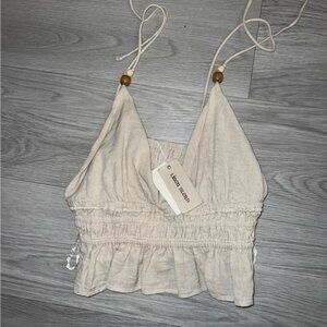New Festival Ready Bohemian Halter Crop Top – Natural Linen Look – Size L